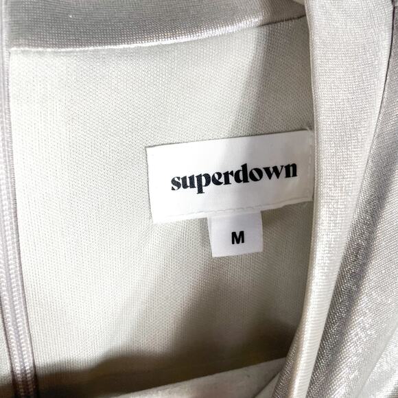 Superdown Izaria Midi Dress Metallic Silver Asymmetric Sleeveless Bodycon Sz M - Picture 8 of 10